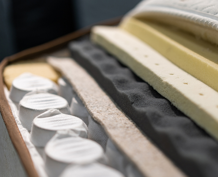 a close up of different foam and filling materials for furniture production