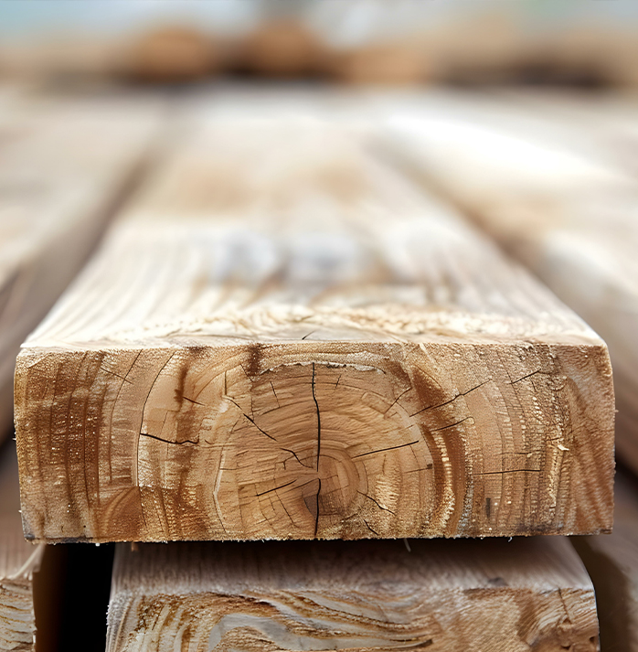 Close-up of stacked wooden planks showing the detailed texture and grain of the wood